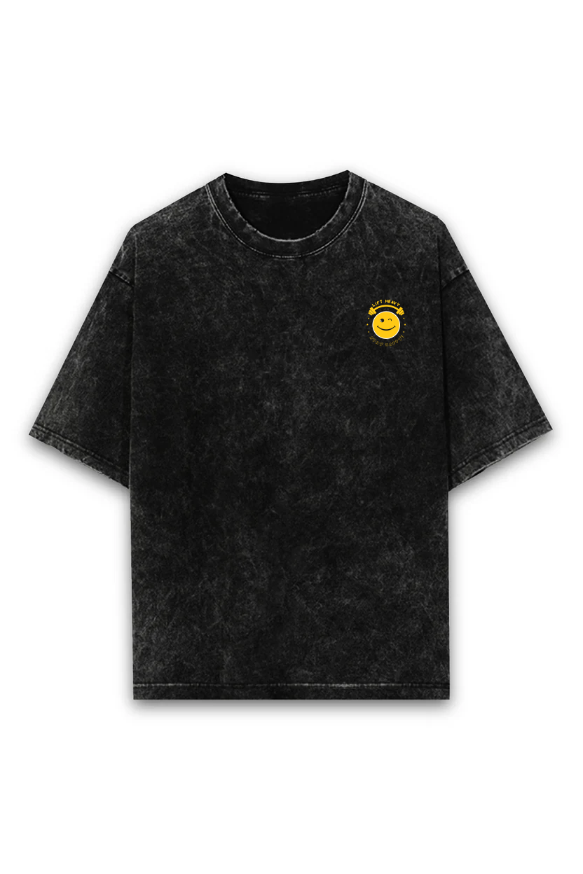 Lift Heavy Stay Happy — Oversized Acid Wash Tee